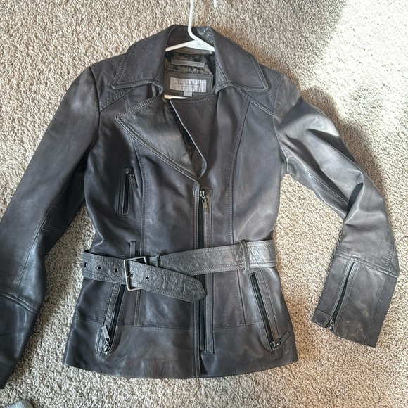 Marc New York soft gray  Leather Jacket with Fitted Moto Design - Picture 2 of 14